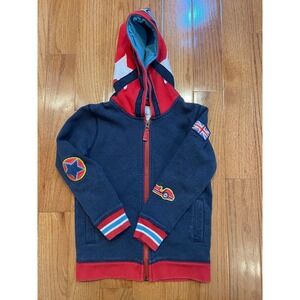 Mini Boden Boys Union Jack Pilot Hoodie 6Y 7Y cars patches